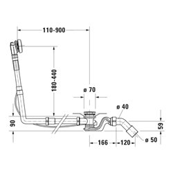 Duravit Ab-/Überlaufgarnitur Quadroval Zug 110, d 5,2cm, m flex Abl-Schl., chr