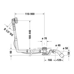 Duravit Ab-/Überlaufgarnitur Quadroval Zug 110, d 5,2cm, m Wanneneinlauf, chr