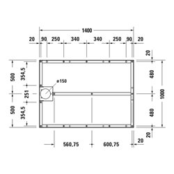 Duravit Fußgestell 140x100cm, höhenverstellbar von 8-10cm