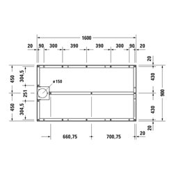 Duravit Fußgestell 160x90cm, höhenverstellbar von 8-10cm
