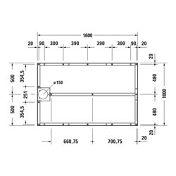 Duravit Fußgestell 160x100cm, höhenverstellbar von 8-10cm