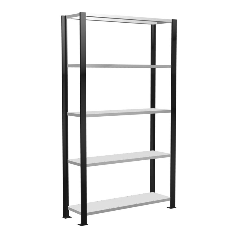 Schulte Büroregal Schraubsystem MULTIplus85, 5 Fachböden, Kreuzstrebe, einseitig nutzbar, Tiefe 300 mm, Aussteifung durch Eckwin