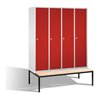 C+P Umkleidespind Classic mit Sitzbank 4 Abteile Front Rubinrot Korpus Lichtgrau