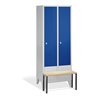 C+P Umkleidespind Classic mit Sitzbank 2 Abteile Front Enzianblau Korpus Lichtgrau