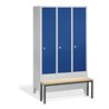 C+P Umkleidespind Classic mit Sitzbank 3 Abteile Front Enzianblau Korpus Lichtgrau