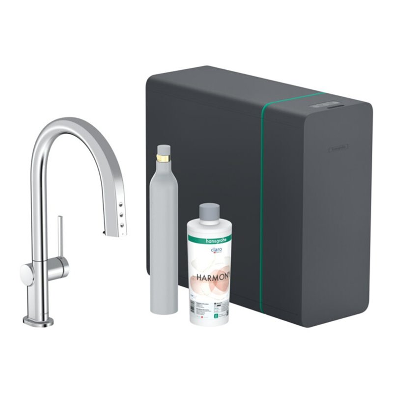 hansgrohe Spültisch-Einhebelmischer Aqittura M91 SodaSys 210, Ausz.-Ausl., Start Set, chr