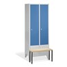 C+P Umkleidespind Classic mit Sitzbank 2 Abteile Front Lichtblau Korpus Lichtgrau
