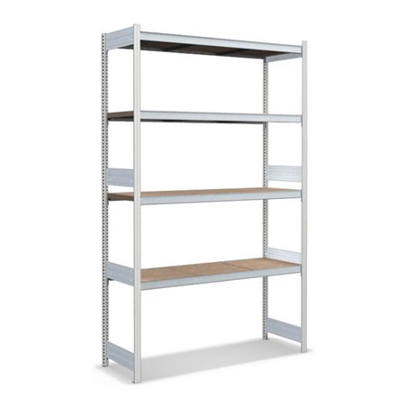 Bito Großfachregal-Set mit 4 Ebenen Spanplatte Grundfeld lichtgrau