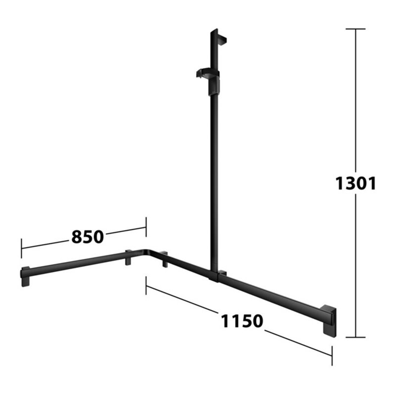 Keuco Duschhandlauf AXESS sw m, 1150/850mm, m Brausestange, re Ausf
