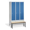 C+P Umkleidespind Classic mit Sitzbank 3 Abteile Front Lichtblau Korpus Lichtgrau