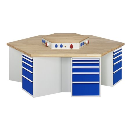 Rau Gruppenwerkbank 499-EA, B2700xT2340mm, 6x5Schubladen-TA