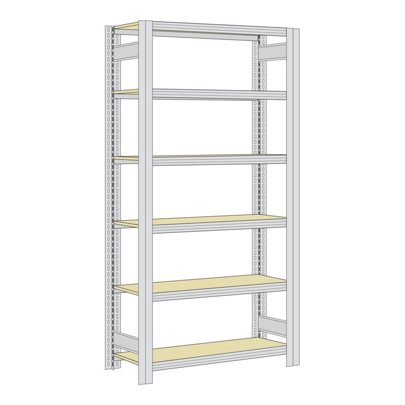 Regalwerk BERT Kleinteileregal Grundfeld mit Stahlfachböden Holz
