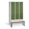 C+P Umkleidespind Classic mit Sitzbank 3 Abteile Front Resedagrün Korpus Lichtgrau