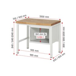 Rau Werkbank 8127A1, H840-1040mm, höhenverstellbar, 3x Schublade-TA