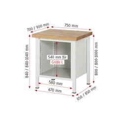 Rau Werkbank 8152A2, B750xH840-1040mm, höhenverstellbar, 1x Schublade-TA, 1x Tür
