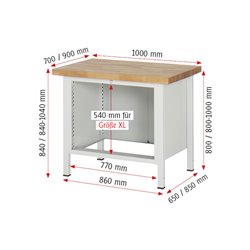 Rau Werkbank 8259A2, B1000xH840-1040mm, höhenverstellbar, 3x Schublade-TA