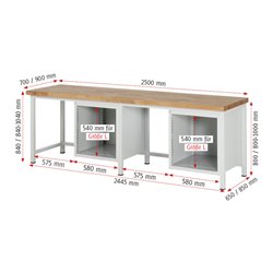 Rau Werkbank 8152A1, H840-1040mm, höhenverstellbar, 2x Schublade-TA, 2x Tür