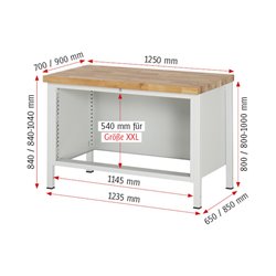 Rau Werkbank 8359A2, H840-1040mm, höhenverstellbar, 2x Schublade-TA