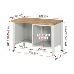 Rau Werkbank 8451A2, H840-1040mm, höhenverstellbar, 2x Schublade-TA