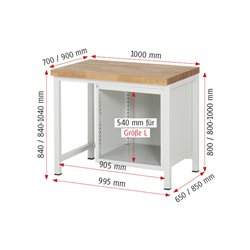 Rau Werkbank 8162A1, H840-1040mm, höhenverstellbar, 4x Schublade-TA