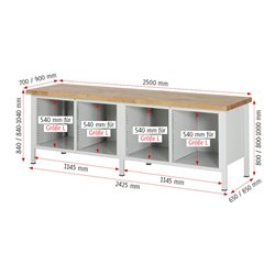 Rau Werkbank 8477A2, H840-1040mm, höhenverstellbar, 16x Schublade-TA