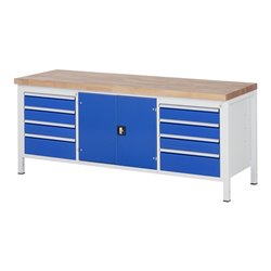 Rau Werkbank 8909A2, B2000xH840-1040mm, höhenverstellbar, 8x Schublade-TA, 1x Tür