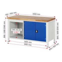 Rau Werkbank 8905A2, B1500xH840mm, 4x Schublade-TA, 1x Tür
