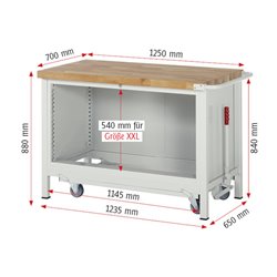 Rau Werkbank mit Fahrgestell 8362, T700xH880mm, 4x Schublade-TA