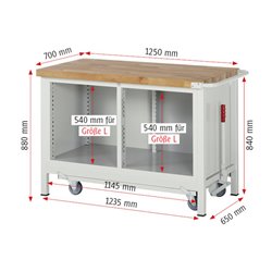 Rau Werkbank mit Fahrgestell 8462, T700xH880mm, 3x Schublade-TA