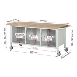 Rau Fahrbare Werkbank 8579, B2000xH880mm, 12x Schublade-TA