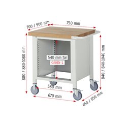 Rau Fahrbare Werkbank 8157, T900xH880mm, 3x Schublade-TA