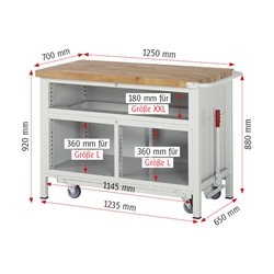 Rau Werkbank mit Fahrgestell 8921, T700xH880mm, 5x Schublade-TA