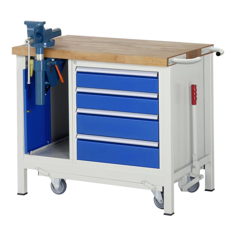 Rau Werkbank mit Fahrgestell 8185, T700xH880mm, 4x Schublade-TA, 1xSSK