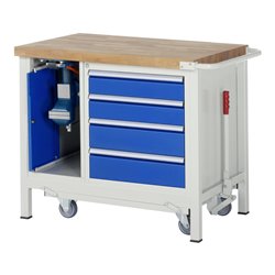Rau Werkbank mit Fahrgestell 8185, T700xH880mm, 4x Schublade-TA, 1xSSK