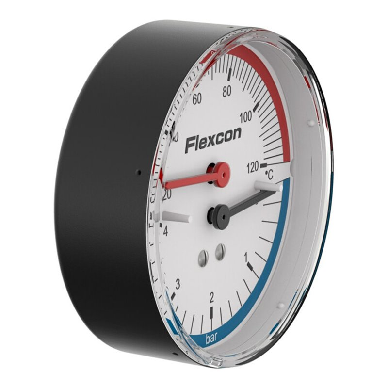 Flamco Manometer Ax., m Absperrventil, 120 GradC, 0-4 bar