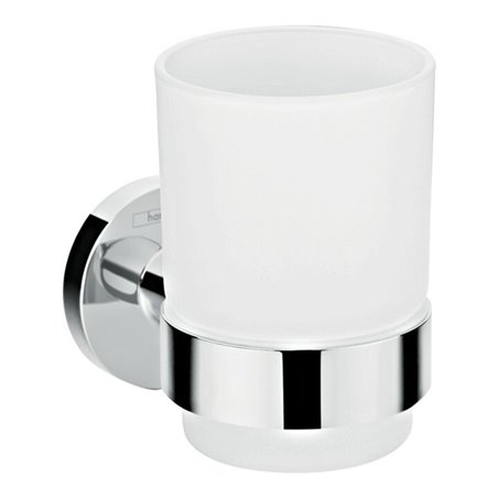 hansgrohe Zahnputzbecher Logis Universal Wandmont., Glaseins. Mattglas, Met., chr