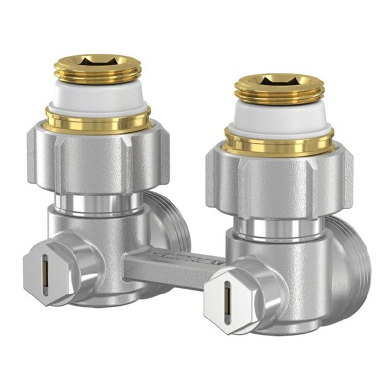 Flamco Zweirohr-Hahnblock EXCLUSIV E1/50 G 3/4 M EKxG 1/2 M, Eck, m Ni., MS vern