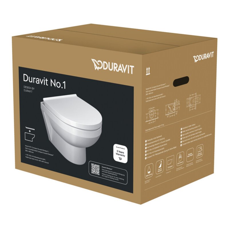 Duravit Wand-WC-Set No. 1 Compact mit WC-Sitz, Rimless, weiß