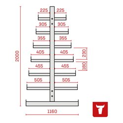STIER Kragarmregal doppelseitig mit 6 absteigenden Ebenen, HxT 2000x500mm