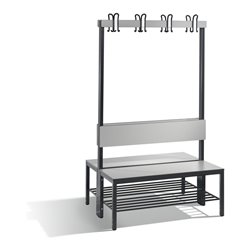 C+P Doppelseitige Garderobenbank mit Rückenlehne und Schuhrost, Basic Plus