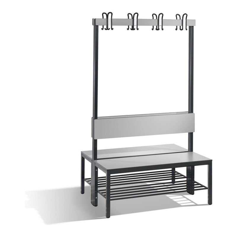 C+P Doppelseitige Garderobenbank mit Rückenlehne und Schuhrost, Basic Plus