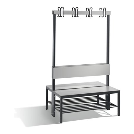 C+P Doppelseitige Garderobenbank mit Rückenlehne und Schuhrost, Basic Plus