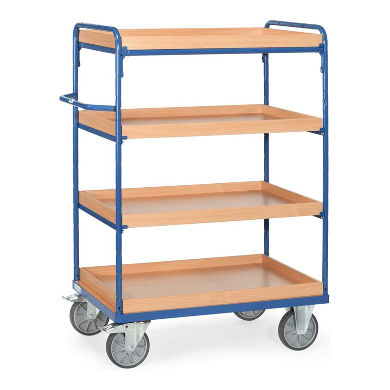 fetra Etagenwagen mit Kästen, 4 Etagen, Höhe 1000 mm, TPE-Reifen