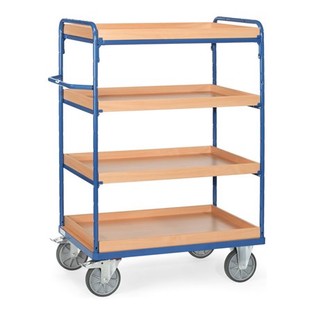 fetra Etagenwagen mit Kästen, 4 Etagen, Höhe 1000 mm, TPE-Reifen