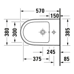 Duravit Wand Bidet Qatego 38,5x57cm, m HL, ÜL, Hahnloch, we hgl