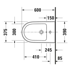 Duravit Stand Bidet Qatego 39x60cm, m Hahnl., ÜL, Hahnloch, we hgl