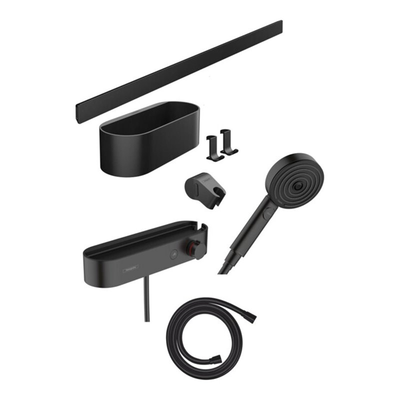 hansgrohe Handbrause Set WallStoris 105 3jet Eco, m THM, BrSt, Ac-Se, matt-sw