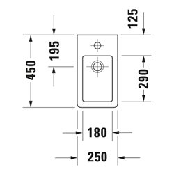 Duravit Handwaschbecken Vero 25x45cm, m HL, ÜL, Hahnlochbank, weiß