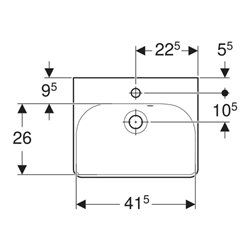 Geberit Handwaschbecken Smyle Square KeraT./we, 45x36cm, m Hahnl., m ÜL asym.