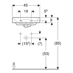 Geberit Handwaschbecken Smyle Square KeraT./we, 45x36cm, m Hahnl., m ÜL asym.